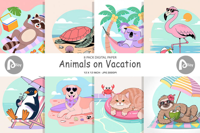 Digital Paper Vacation Animals Digital Pattern artnoy 