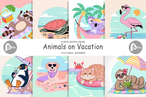 Digital Paper Vacation Animals Digital Pattern artnoy 