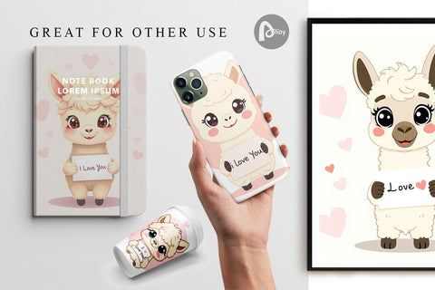 Digital paper Valentine Alpaca Cartoon Digital Pattern artnoy 
