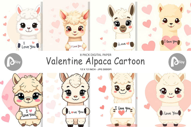Digital paper Valentine Alpaca Cartoon Digital Pattern artnoy 