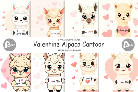 Digital paper Valentine Alpaca Cartoon Digital Pattern artnoy 
