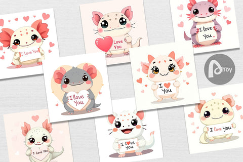 Digital paper Valentine Axolotl Cartoon Digital Pattern artnoy 
