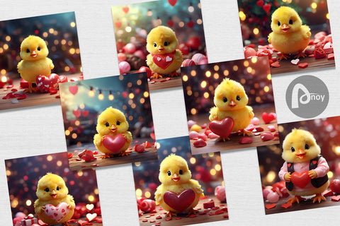 Digital Paper Valentine Baby Chicken Digital Pattern artnoy 