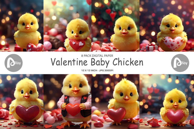 Digital Paper Valentine Baby Chicken Digital Pattern artnoy 