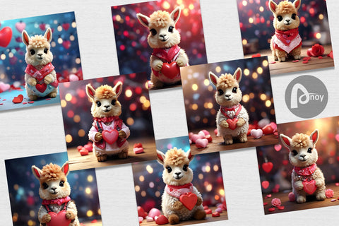 Digital Paper Valentine Baby Llama Digital Pattern artnoy 