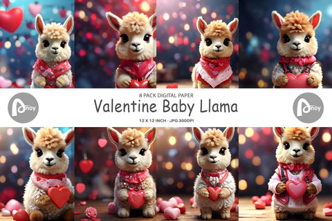 Digital Paper Valentine Baby Llama Digital Pattern artnoy 