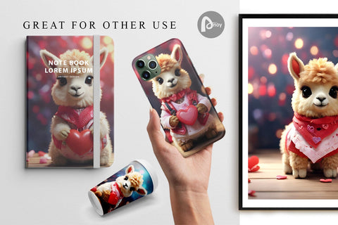 Digital Paper Valentine Baby Llama Digital Pattern artnoy 