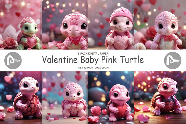 Digital Paper Valentine Baby Turtle Font artnoy 