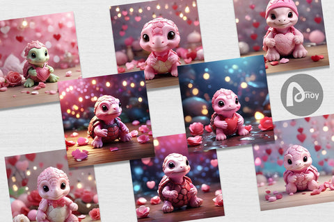 Digital Paper Valentine Baby Turtle Font artnoy 