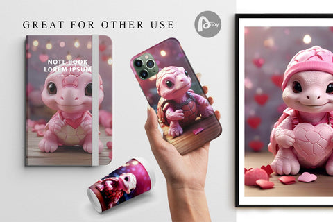 Digital Paper Valentine Baby Turtle Font artnoy 