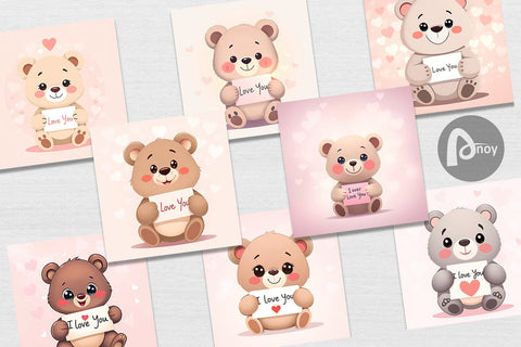 Digital paper Valentine Bear Cartoon Digital Pattern artnoy 