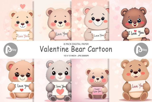 Digital paper Valentine Bear Cartoon Digital Pattern artnoy 
