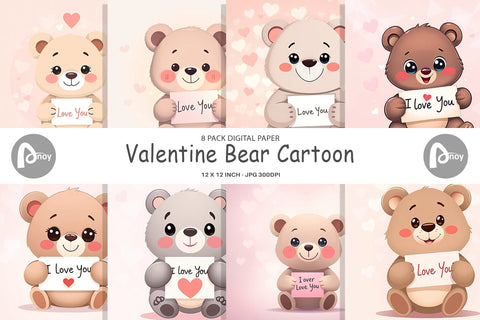 Digital paper Valentine Bear Cartoon Digital Pattern artnoy 