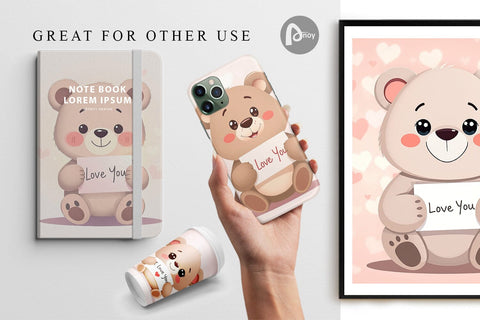 Digital paper Valentine Bear Cartoon Digital Pattern artnoy 