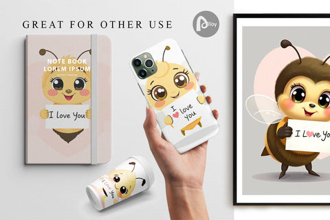 Digital paper Valentine Bee Cartoon Digital Pattern artnoy 