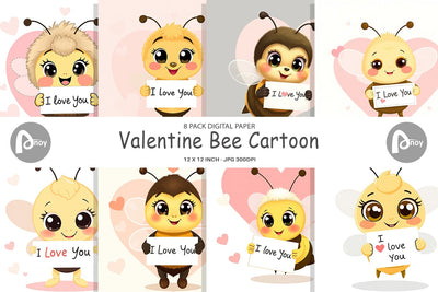 Digital paper Valentine Bee Cartoon Digital Pattern artnoy 