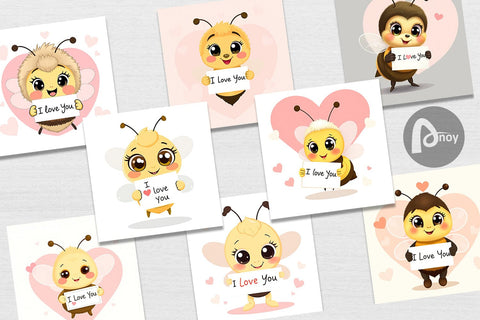 Digital paper Valentine Bee Cartoon Digital Pattern artnoy 