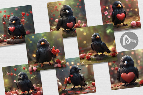 Digital Paper Valentine Bird Crow Digital Pattern artnoy 