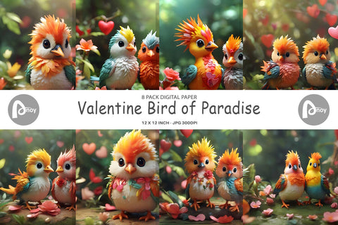 Digital Paper Valentine Bird Paradise Digital Pattern artnoy 