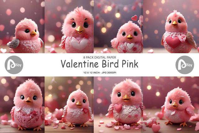 Digital Paper Valentine Bird Pink Digital Pattern artnoy 