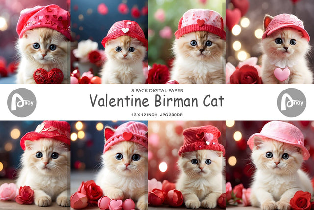 Digital Paper Valentine Birman Cat Digital Pattern artnoy 