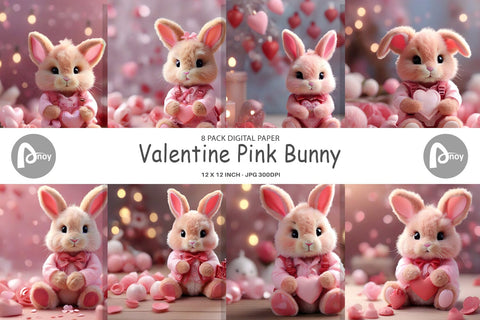 Digital Paper Valentine Bunny Digital Pattern artnoy 
