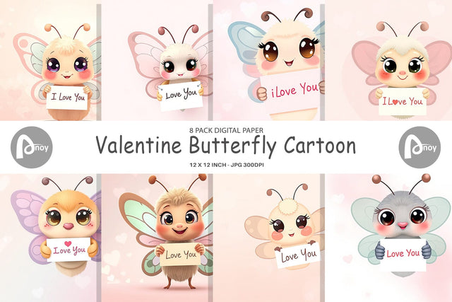 Digital paper Valentine Butterfly Cartoon Digital Pattern artnoy 