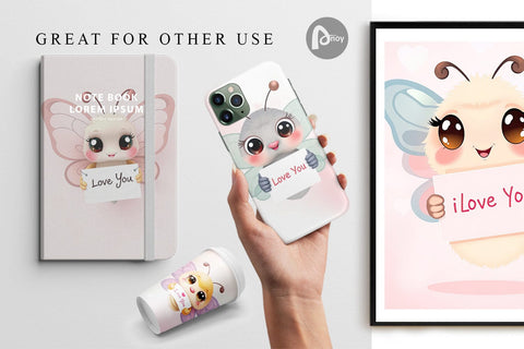 Digital paper Valentine Butterfly Cartoon Digital Pattern artnoy 