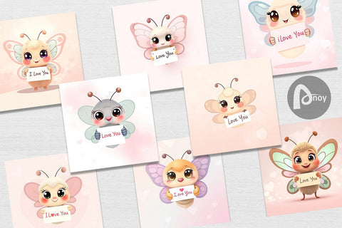 Digital paper Valentine Butterfly Cartoon Digital Pattern artnoy 