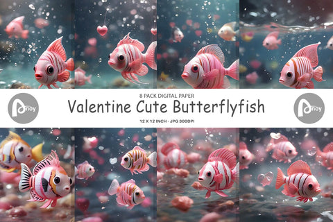 Digital Paper Valentine Butterflyfish Digital Pattern artnoy 