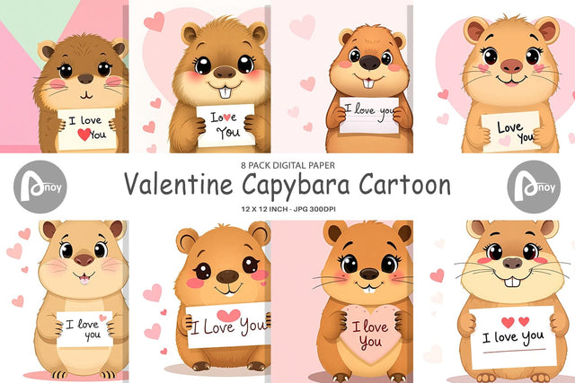 Digital paper Valentine Capybara Cartoon Digital Pattern artnoy 