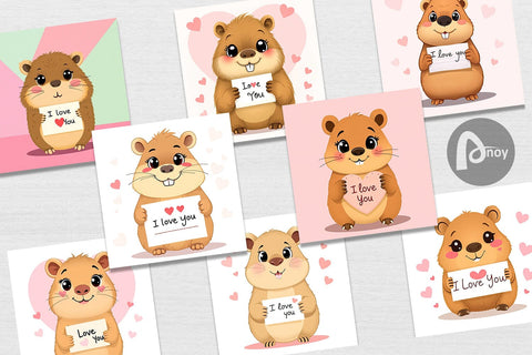 Digital paper Valentine Capybara Cartoon Digital Pattern artnoy 