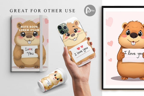 Digital paper Valentine Capybara Cartoon Digital Pattern artnoy 