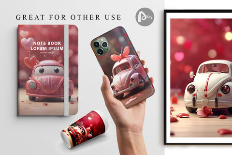 Digital Paper Valentine Car Bug Digital Pattern artnoy 