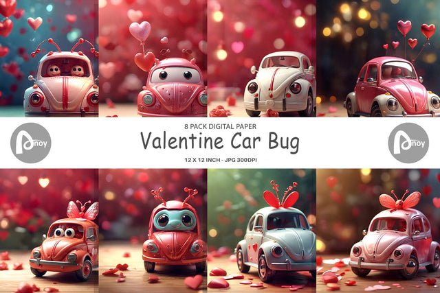 Digital Paper Valentine Car Bug Digital Pattern artnoy 