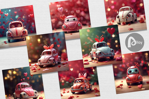 Digital Paper Valentine Car Bug Digital Pattern artnoy 