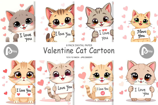 Digital paper Valentine Cat Cartoon Digital Pattern artnoy 