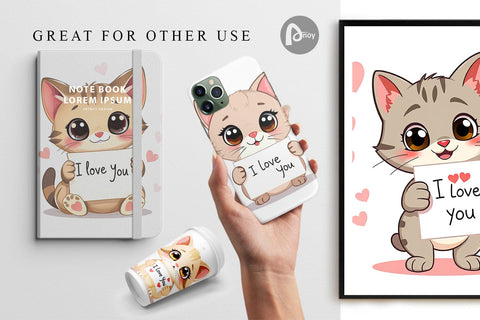 Digital paper Valentine Cat Cartoon Digital Pattern artnoy 