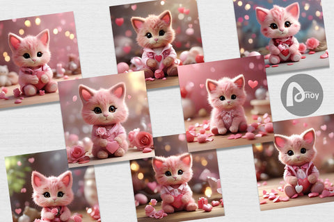 Digital Paper Valentine Cat Digital Pattern artnoy 