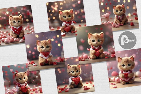 Digital Paper Valentine Cat Digital Pattern artnoy 