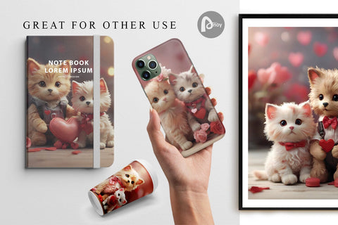 Digital Paper Valentine Cat Digital Pattern artnoy 