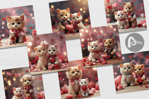 Digital Paper Valentine Cat Digital Pattern artnoy 