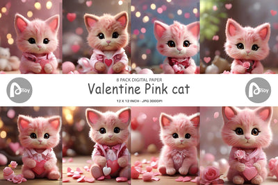 Digital Paper Valentine Cat Digital Pattern artnoy 