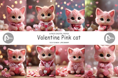 Digital Paper Valentine Cat Digital Pattern artnoy 