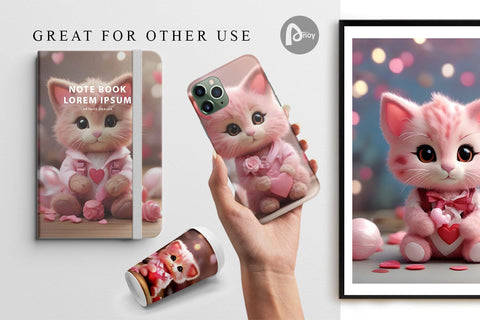 Digital Paper Valentine Cat Digital Pattern artnoy 