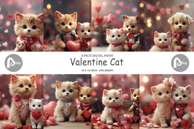 Digital Paper Valentine Cat Digital Pattern artnoy 