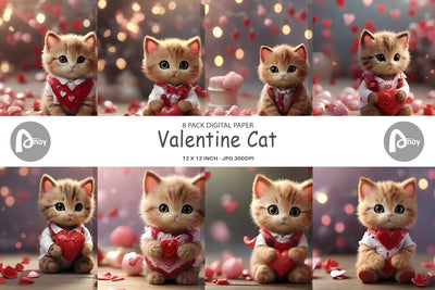 Digital Paper Valentine Cat Digital Pattern artnoy 