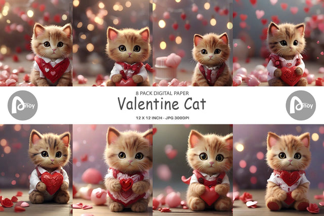 Digital Paper Valentine Cat Digital Pattern artnoy 
