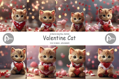 Digital Paper Valentine Cat Digital Pattern artnoy 