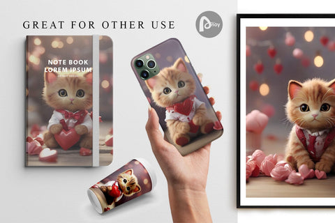 Digital Paper Valentine Cat Digital Pattern artnoy 